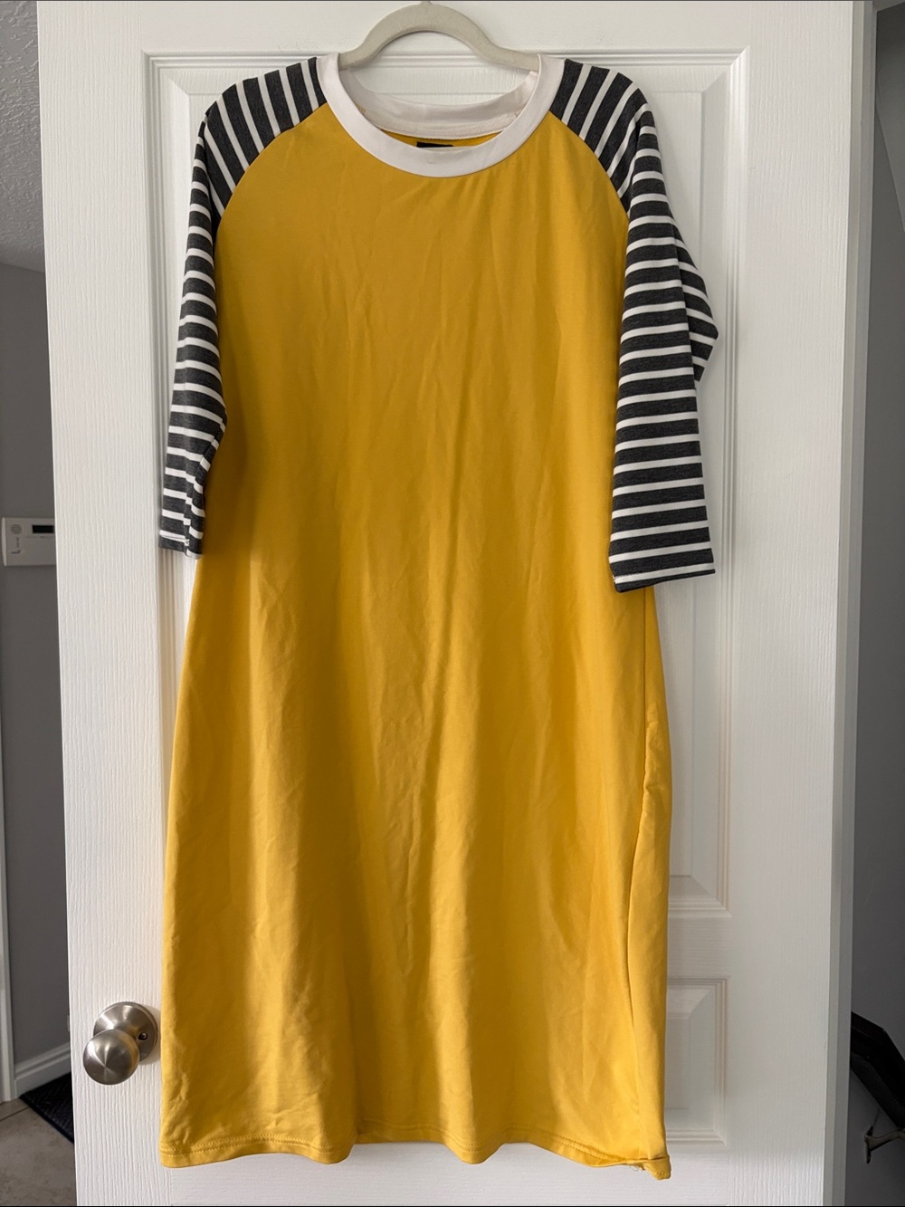 AMPERSAND AVE Yellow Dress with Black & White Striped Sleeves